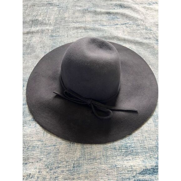 David & Young Dark Charcoal Gray Felt Wool Wide Brim Floppy Hat w Bow - Picture 1 of 6
